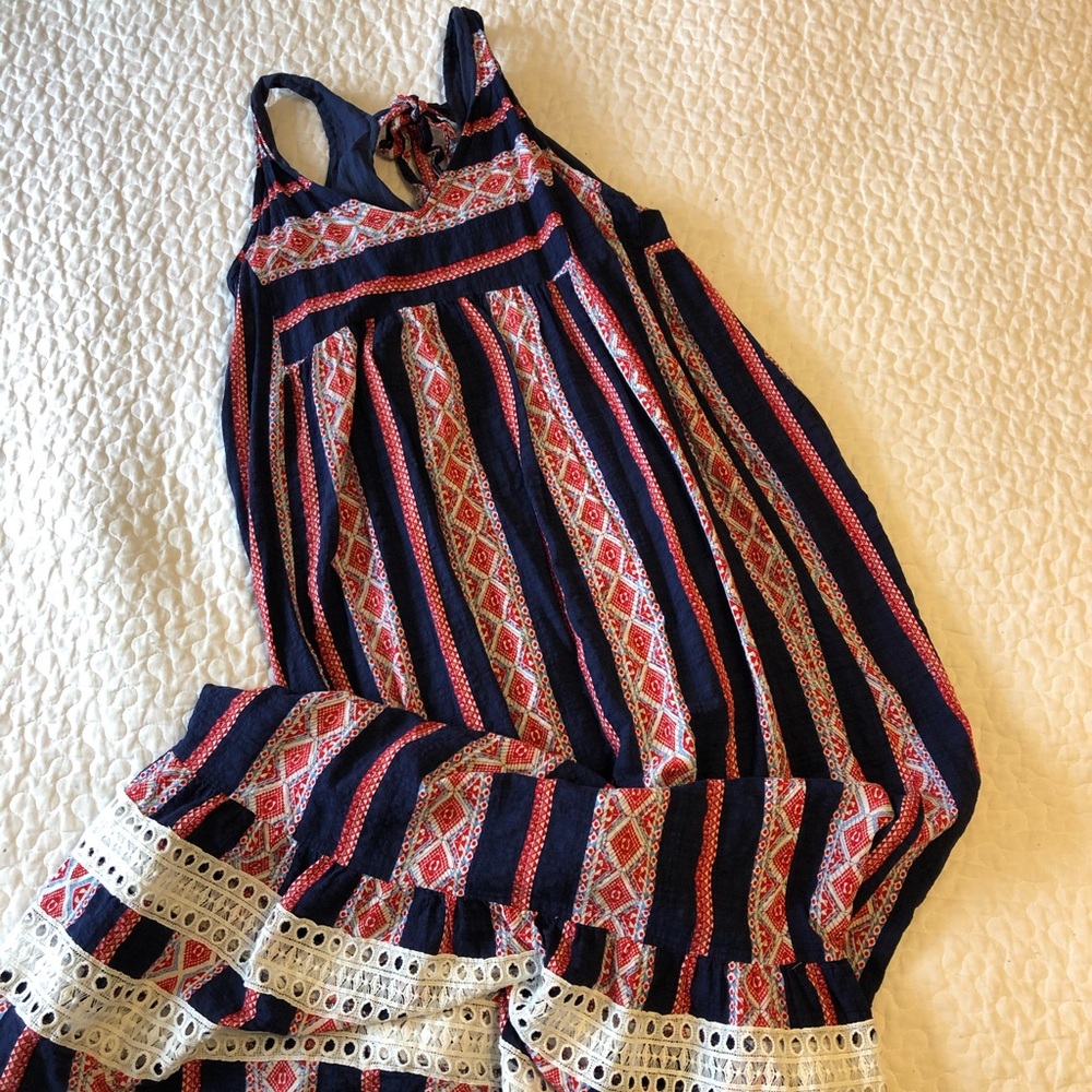 Red and navy maxi dress